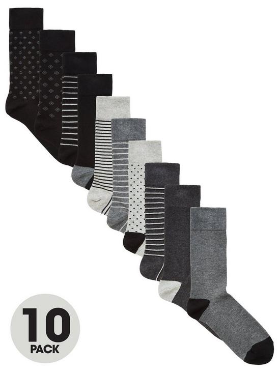 front image of very-man-fresher-for-longer-10-pack-pattern-socks-blackgrey
