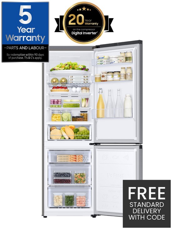 stillFront image of samsung-rb34t602esaeu-7030-nbspfrost-free-tall-fridge-freezer-with-all-around-cooling-e-rated-silver