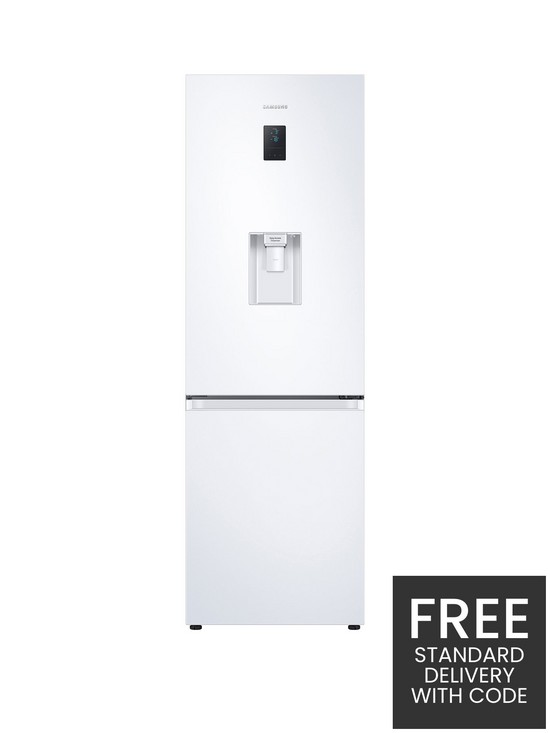 front image of samsung-rb34t652dwweu-frost-free-fridge-freezer-with-spacemaxtrade-and-non-plumbed-water-dispenser-white