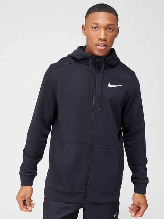front image of nike-mens-train-dry-fit-fleece-zip-hoodie-black