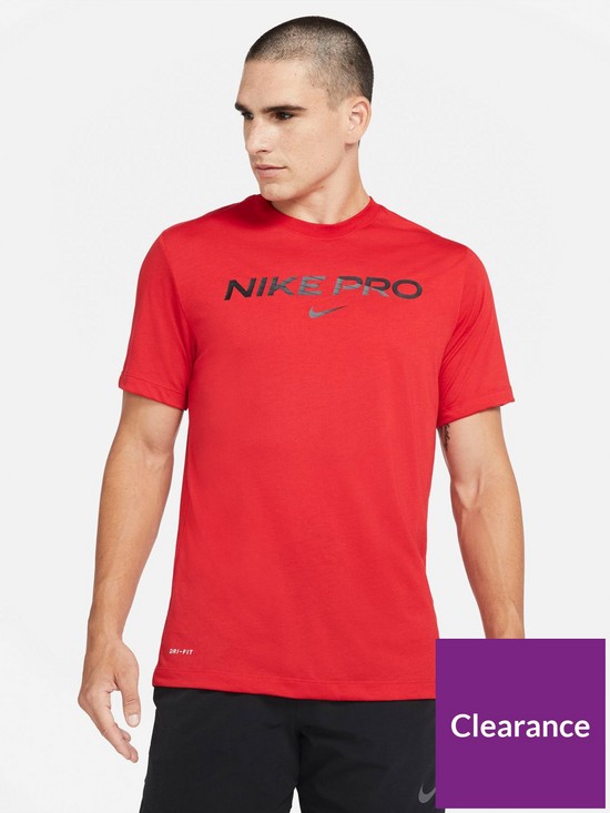 front image of nike-training-pro-t-shirt-red