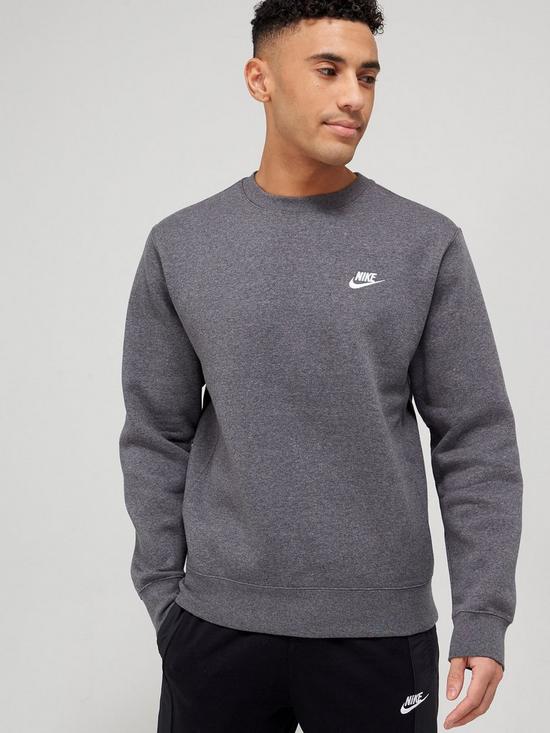 front image of nike-club-crew-neck-sweat-charcoal