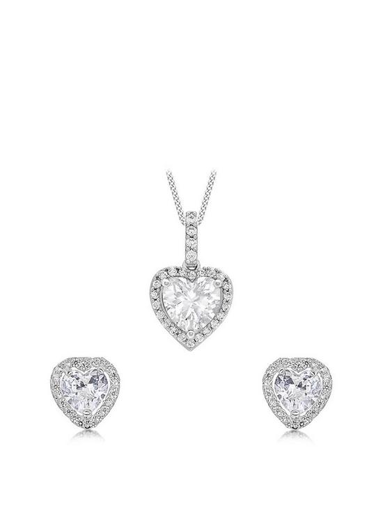 front image of love-gold-9ct-white-gold-cubic-zirconia-heart-jewellery-set