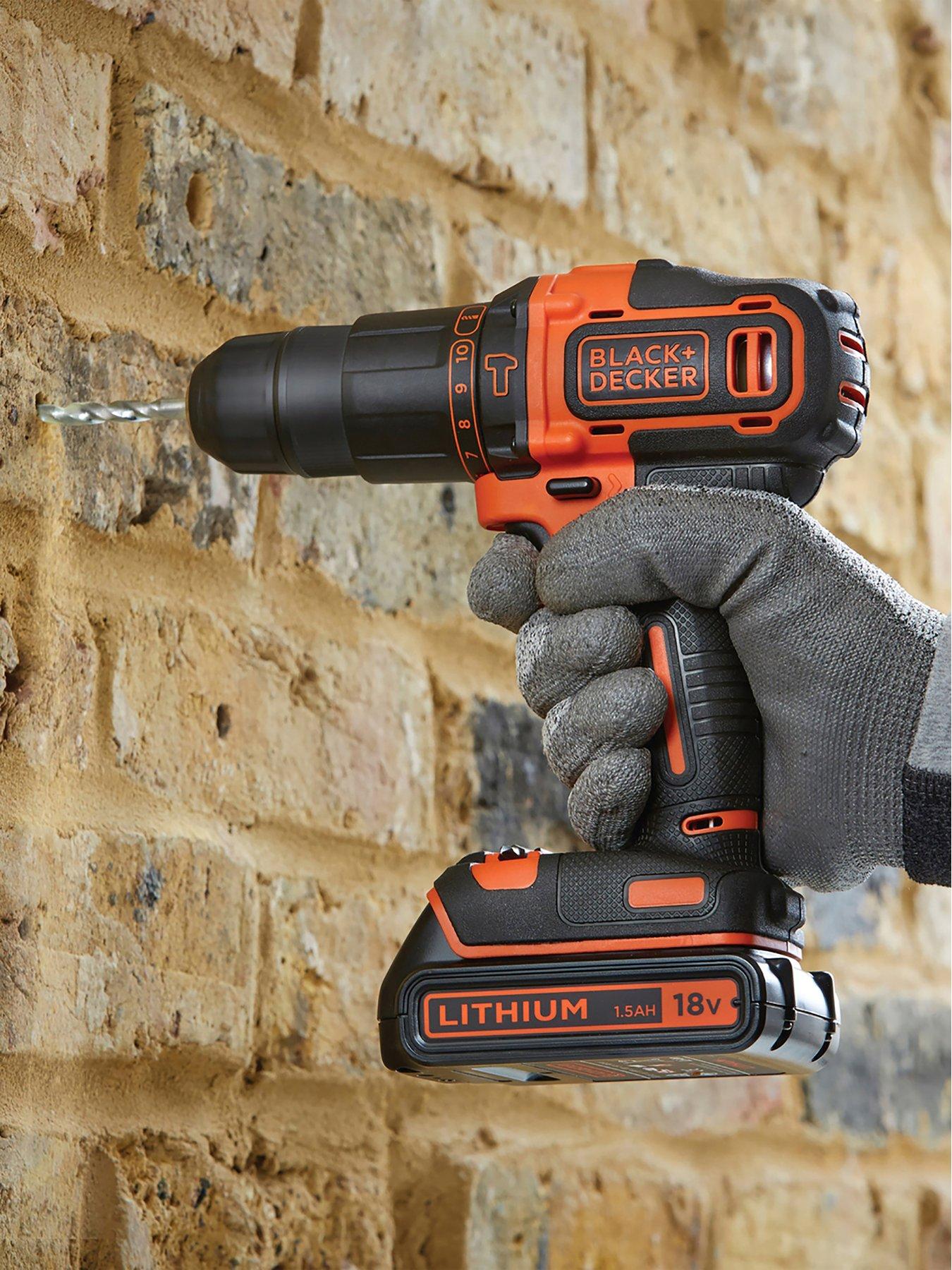 Black Decker 18v Hammer Drill with Toolbox and Accessories BCD700K104A GB littlewoods