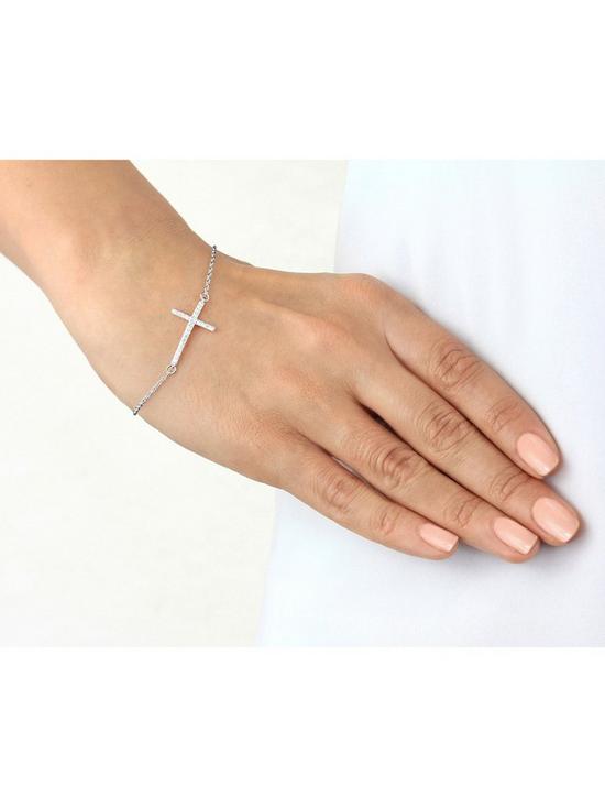 stillFront image of the-love-silver-collection-sterling-silver-rhodium-plated-cubic-zirconia-cross-bracelet