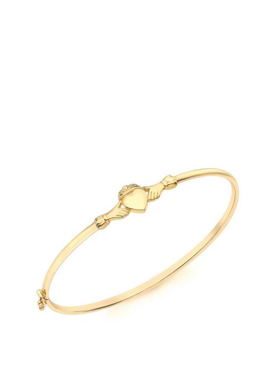 front image of love-gold-9ct-yellow-gold-claddagh-bangle