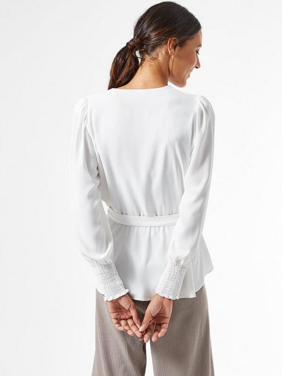 stillFront image of dorothy-perkins-plain-shirred-cuff-wrap-top--nbspivory