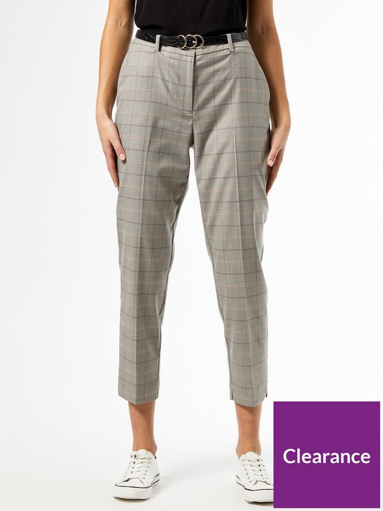 front image of dorothy-perkins-check-ankle-grazer-trousers-grey