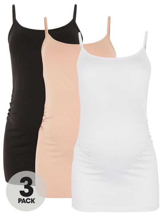 front image of everyday-3-pack-maternity-cami-blacknudewhite