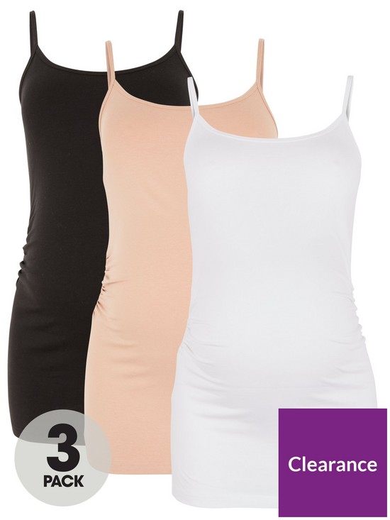 front image of everyday-3-pack-maternity-cami-blacknudewhite