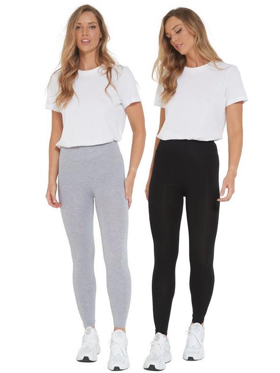 front image of everyday-2-pack-high-waisted-leggings-blackgrey-marl
