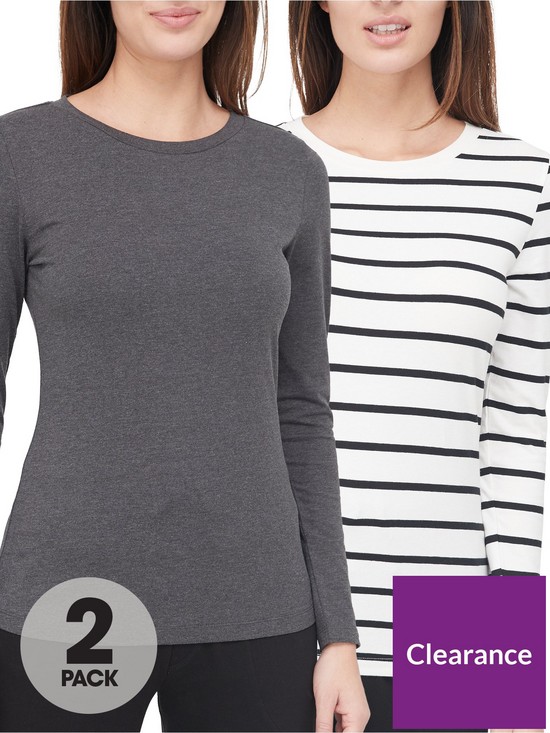 front image of v-by-very-valuenbsp2-pack-long-sleevenbspstretch-crew-neck-top-charcoalstripe