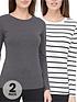  image of v-by-very-valuenbsp2-pack-long-sleevenbspstretch-crew-neck-top-charcoalstripe