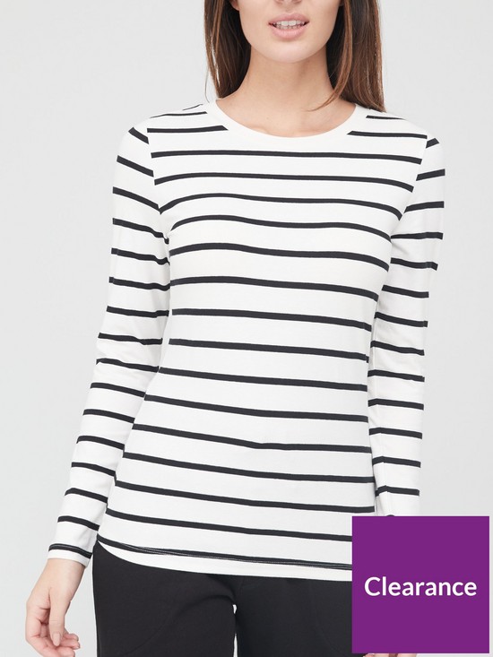 stillFront image of v-by-very-valuenbsp2-pack-long-sleevenbspstretch-crew-neck-top-charcoalstripe
