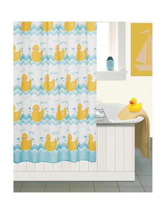 front image of aqualona-ducks-shower-curtain