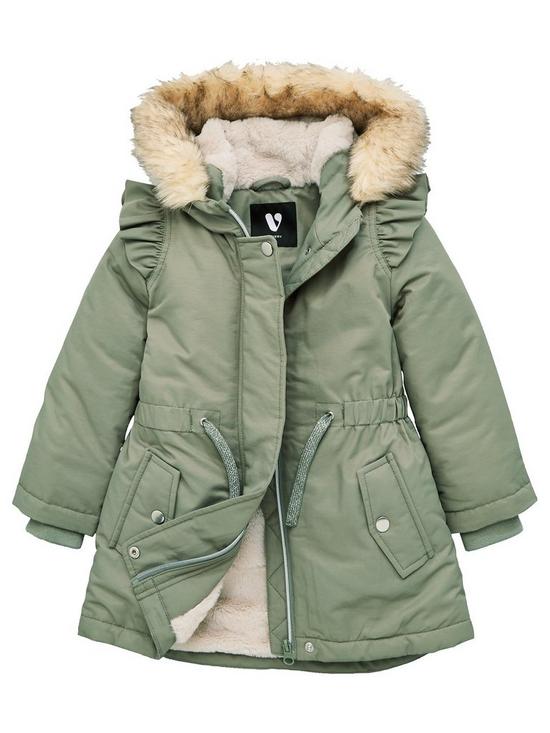 front image of v-by-very-girls-faux-fur-lined-parka-sage