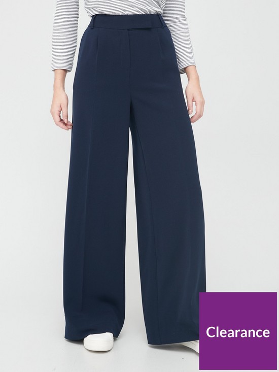 front image of v-by-very-twill-wide-leg-trouser-navy