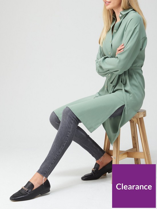 front image of v-by-very-extra-longline-button-through-shirt-sage