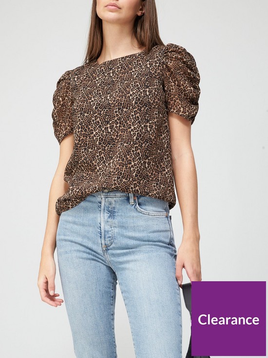 front image of v-by-very-ruched-sleeve-georgette-shell-top-animal