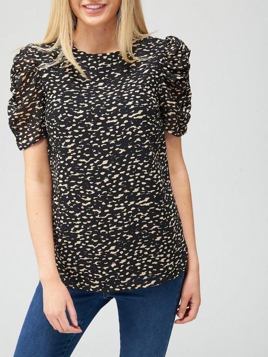 front image of v-by-very-ruched-sleeve-georgette-shell-top-print