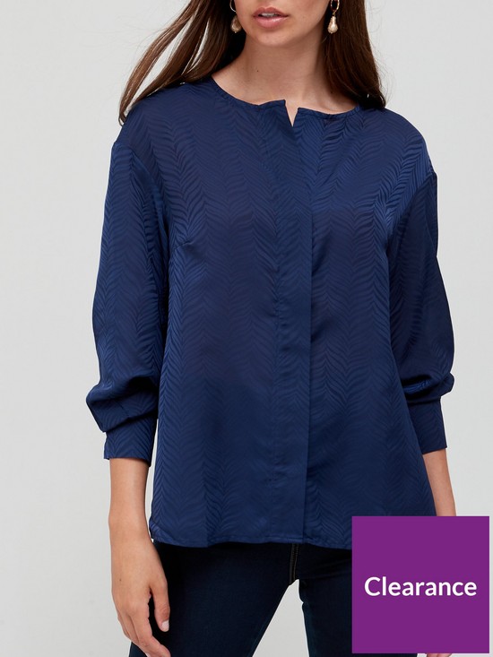 front image of v-by-very-half-placket-jacquard-blouse-navy