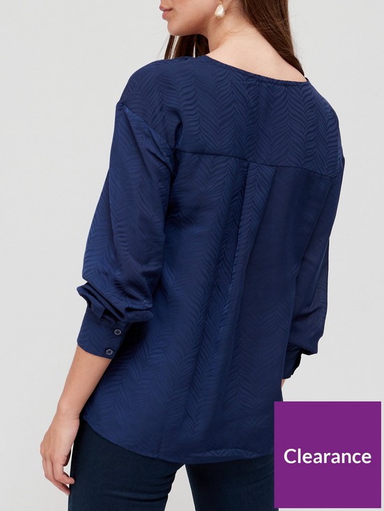 stillFront image of v-by-very-half-placket-jacquard-blouse-navy