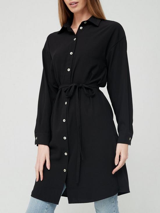 front image of v-by-very-extra-longline-button-through-shirt-black