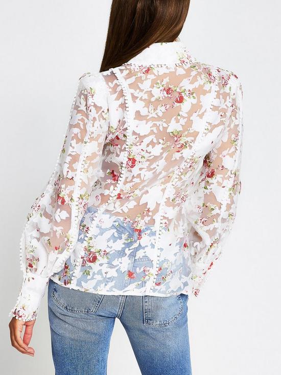 stillFront image of river-island-floral-burnout-detail-fitted-shirt-white