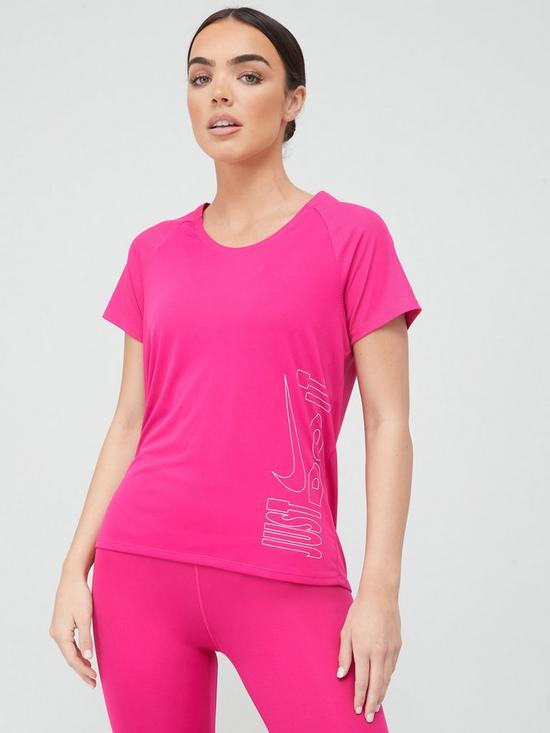 front image of nike-running-icon-clash-miler-t-shirt-pinkwhite