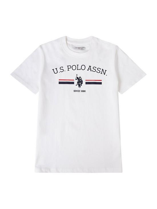 front image of us-polo-assn-boys-stripe-rider-print-short-sleeve-t-shirt-white