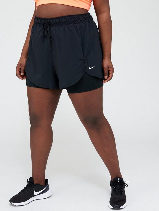 front image of nike-training-flex-essentials-2-in-1-shorts-curve-black