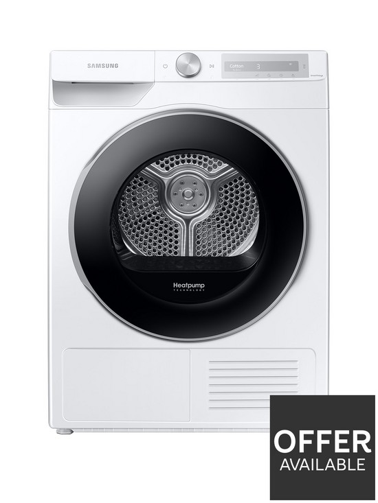 front image of samsung-series-7-dv90t6240lhs1-optimaldrytrade-heat-pump-tumble-dryer-9kg-load-a-rated-white
