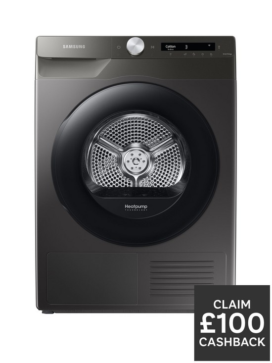 front image of samsung-series-6-dv90t5240ans1-optimaldrytrade-heat-pump-tumble-dryer-9kg-load-a-rated-graphite