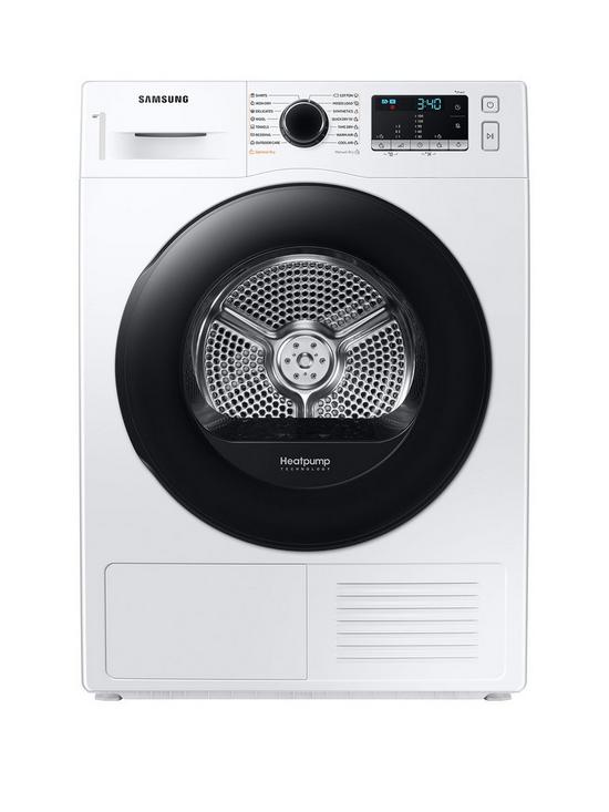 front image of samsung-series-5-dv90ta040aeeu-optimaldrytrade-heat-pump-tumble-dryer-9kg-load-a-rated-white