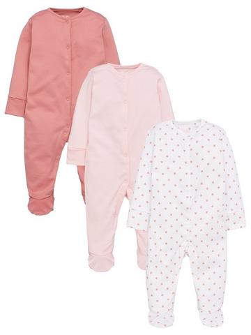 Baby Girl 3 Pack Pink Flower Bambi Sleepsuits Age  0 3 6 9 Month