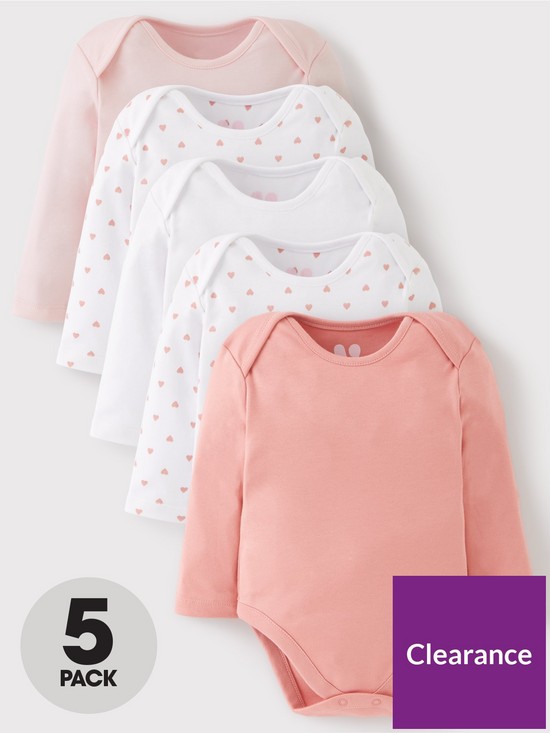 front image of mini-v-by-very-baby-girls-5-pack-long-sleeve-essentialnbspbodysuits-pink-mix