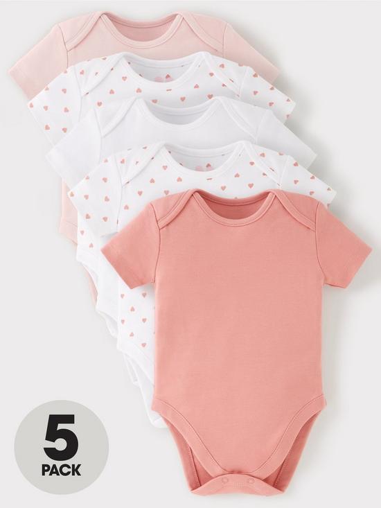 front image of mini-v-by-very-baby-girls-5-pack-short-sleeve-essentialnbspbodysuits-pink-mix