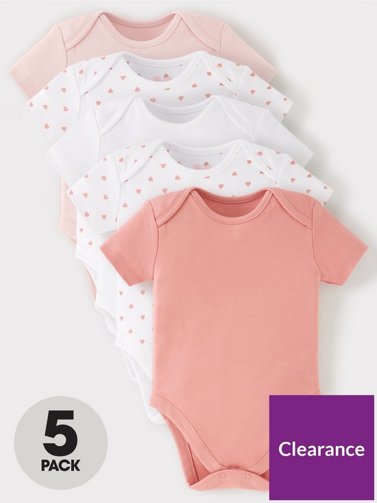 front image of mini-v-by-very-baby-girls-5-pack-short-sleeve-essentialnbspbodysuits-pink-mix
