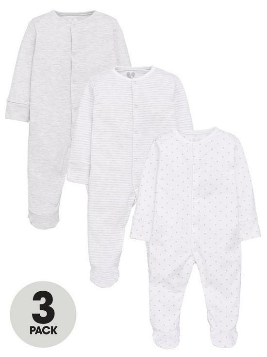 front image of mini-v-by-very-baby-unisex-3-pack-essentialsnbspsleepsuits-white