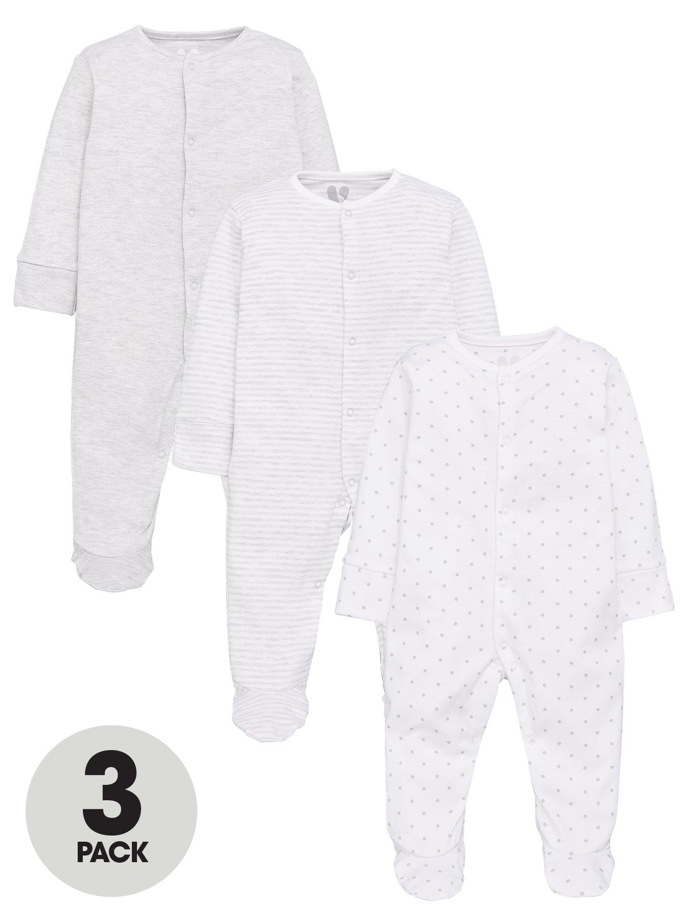 undefined Baby Unisex 3 Pack Essentials Sleepsuits - White