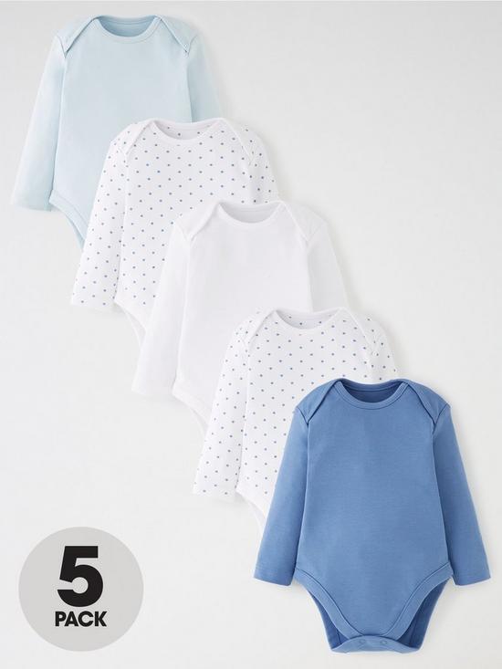 front image of mini-v-by-very-baby-boys-5-pack-long-sleeve-essentialnbspbodysuits-blue-mix