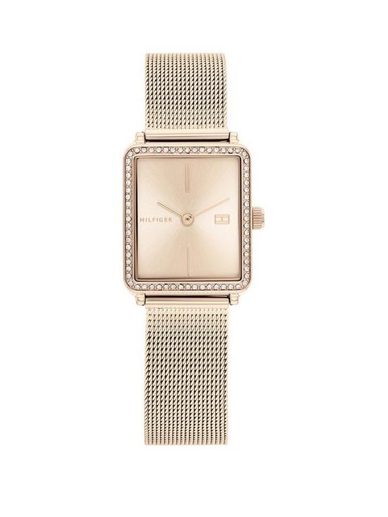 front image of tommy-hilfiger-tea-rose-tone-square-dial-watch