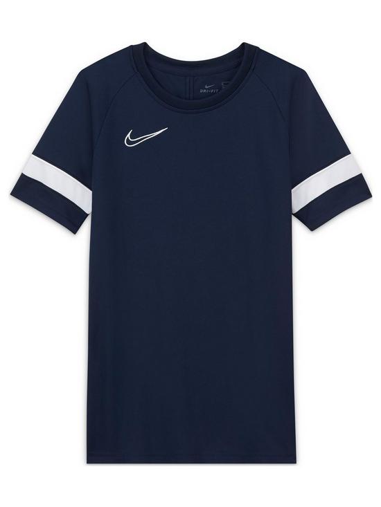 front image of nike-junior-academy-21-dri-fit-t-shirt-navywhite