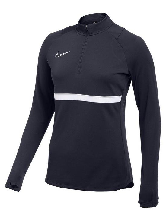 front image of nike-womens-academy-21-dry-drill-top-navywhite
