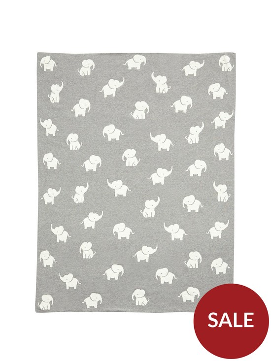 front image of mamas-papas-knitted-blanket-welcome-to-the-world-elephant-grey-elephant
