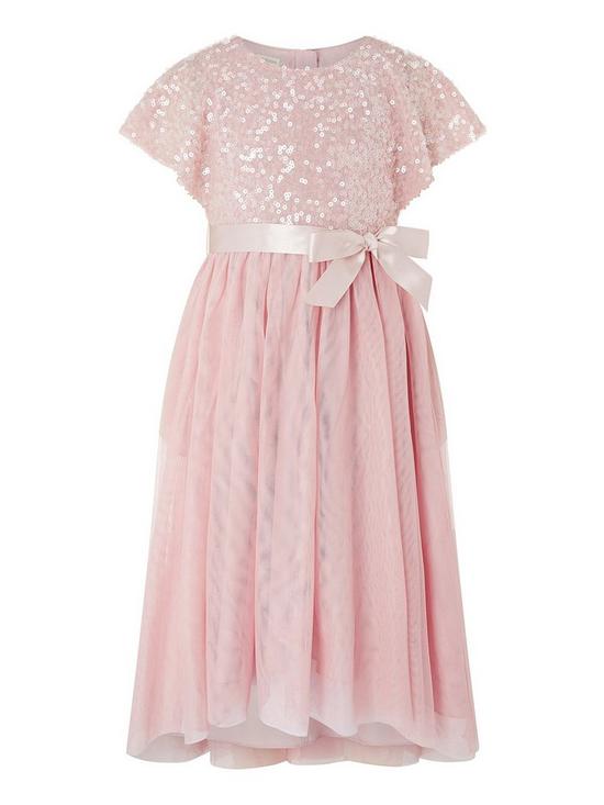 front image of monsoon-girls-truth-cape-sequin-hi-low-dress-pale-pink