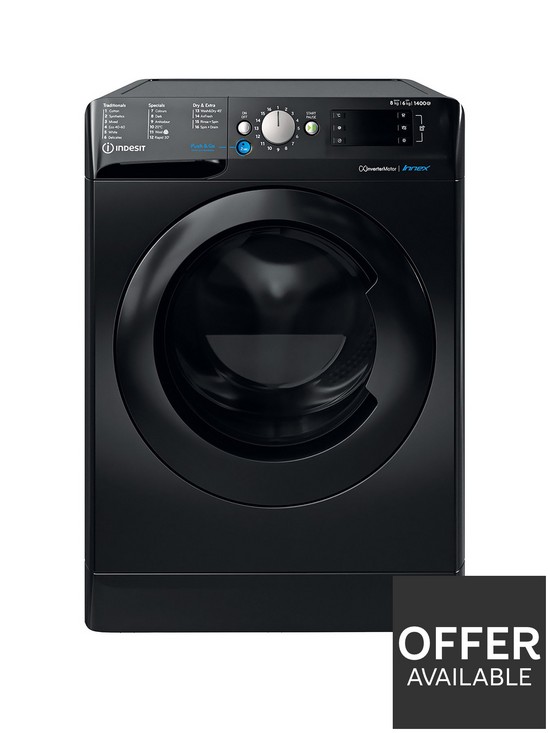 front image of indesit-bde861483xkukn-8kg-wash-6kg-dry-1400-spin-washer-dryer-black
