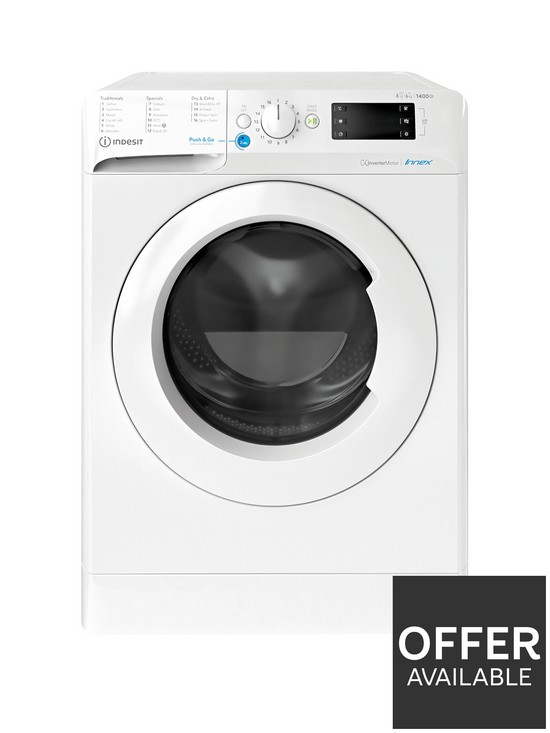 front image of indesit-bde861483xwukn-8kg-wash-6kg-dry-1400-spin-washer-dryer-white