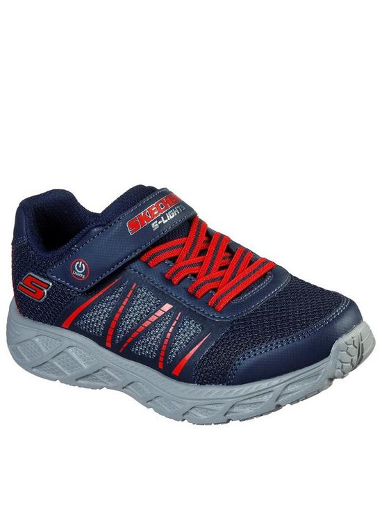 front image of skechers-boysnbspdynamic-flash-strap-trainer-navy