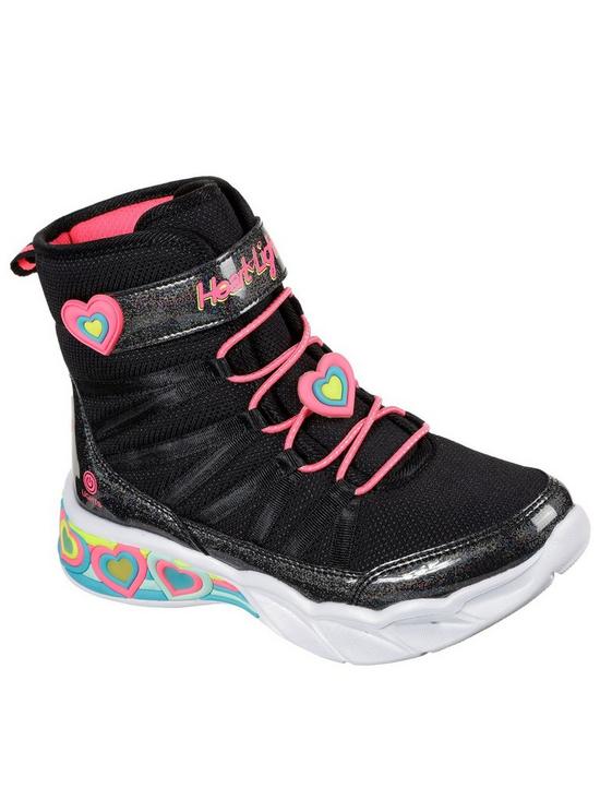 front image of skechers-childrensnbspsweetheart-lights-boot-black